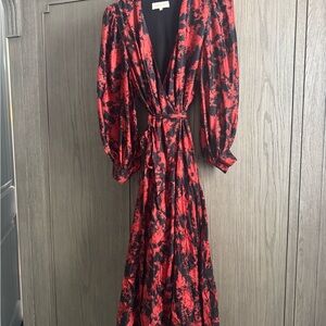 Anthropologie Red and Black Bishop Sleeve Gown